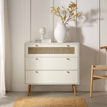 Rattan Chest of 3 Drawers – White
