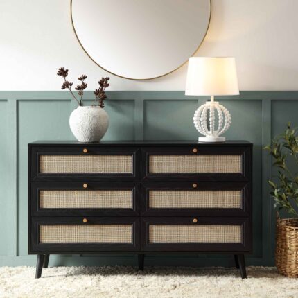 Rattan Chest of 6 Drawers – Black
