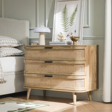Curved Rattan Chest of 3 Drawers – Natural