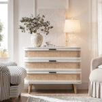 Curved Rattan Chest of 3 Drawers – White