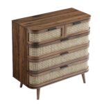 Curved Rattan Chest of 5 Drawers – Walnut - Image 11