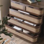 Curved Rattan Chest of 5 Drawers – Walnut - Image 7