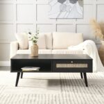 Black Rattan Wooden Coffee Table – Handcrafted Cane & Solid Wood Centre Table for Living Room - Image 2