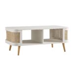 White Curved Rattan Coffee Table – Handwoven Cane Centre Table - Image 3