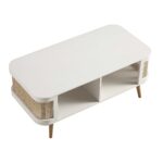 White Curved Rattan Coffee Table – Handwoven Cane Centre Table - Image 4