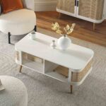 White Curved Rattan Coffee Table – Handwoven Cane Centre Table - Image 5