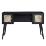 Rattan 2-Door Wooden Desk – Stylish Work & Study Table with Closed Storage - Image 8