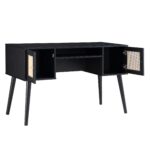 Rattan 2-Door Wooden Desk – Stylish Work & Study Table with Closed Storage - Image 7