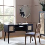 Rattan 2-Door Wooden Desk – Stylish Work & Study Table with Closed Storage - Image 2