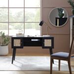 Rattan 2-Door Wooden Desk – Stylish Work & Study Table with Closed Storage