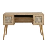 Rattan 2-Door Wooden Desk – Spacious Study & Work Table with Storage - Image 9
