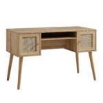 Rattan 2-Door Wooden Desk – Spacious Study & Work Table with Storage - Image 8