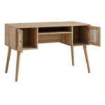 Rattan 2-Door Wooden Desk – Spacious Study & Work Table with Storage - Image 7