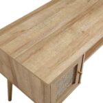 Rattan 2-Door Wooden Desk – Spacious Study & Work Table with Storage - Image 3