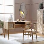 Rattan 2-Door Wooden Desk – Spacious Study & Work Table with Storage - Image 2