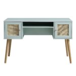 Rattan 2-Door Wooden Desk – Modern Study & Work Table with Spacious Storage - Image 5