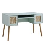 Rattan 2-Door Wooden Desk – Modern Study & Work Table with Spacious Storage - Image 3