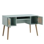 Rattan 2-Door Wooden Desk – Modern Study & Work Table with Spacious Storage - Image 4