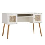Rattan 2-Door Wooden Desk – Stylish Study & Work Table with Spacious Storage - Image 7