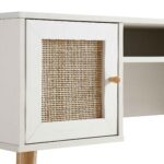 Rattan 2-Door Wooden Desk – Stylish Study & Work Table with Spacious Storage - Image 10