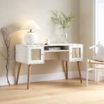 Rattan 2-Door Wooden Desk – Stylish Study & Work Table with Spacious Storage - Image 2