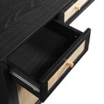 Black Rattan 3-Drawer Wooden Desk – Premium Study & Work Table with Ample Storage - Image 11