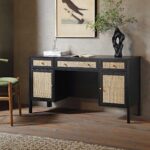 Black Rattan 3-Drawer Wooden Desk – Premium Study & Work Table with Ample Storage - Image 8