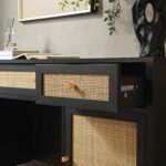 Black Rattan 3-Drawer Wooden Desk – Premium Study & Work Table with Ample Storage - Image 4