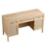 Rattan 3-Drawer Wooden Desk – Premium Study & Work Table with Ample Storage - Image 5
