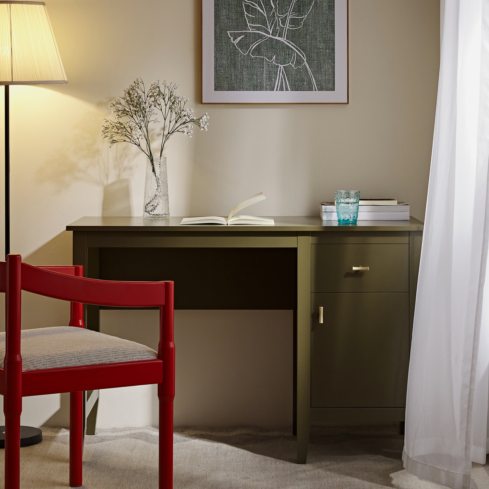 FT-DSK-04-DOLIVE_scene1 Writing Desk – Premium Wooden Study & Work Table in Elegant Green Finish - Image 1