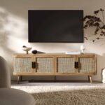 Curved Rattan 160cm Wide TV Unit – Natural Finish