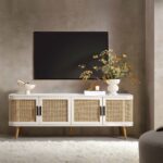 Curved Rattan 160cm Wide TV Unit – Elegant White Finish