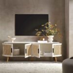 Curved Rattan 160cm Wide TV Unit – Elegant White Finish - Image 2