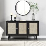 Black Rattan 3-Door Sideboard – Hand-Woven Cane Elegance