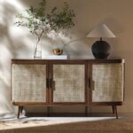 Curved Rattan Large 3-Door Sideboard – Premium Walnut Finish