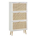 Rattan 3-Tier Shoe Storage Bar Cabinet in White Finish - Image 7