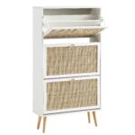 Rattan 3-Tier Shoe Storage Bar Cabinet in White Finish - Image 5