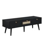 Rattan 3-Drawer TV Unit – Matte Black Finish - Image 3