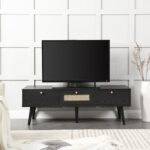 Rattan 3-Drawer TV Unit – Matte Black Finish