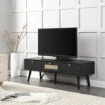 Rattan 3-Drawer TV Unit – Matte Black Finish - Image 2
