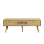 Rattan 3-Drawer TV Unit – Natural Wood Finish - Image 6