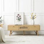 Rattan 3-Drawer TV Unit – Natural Wood Finish