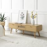 Rattan 3-Drawer TV Unit – Natural Wood Finish - Image 2