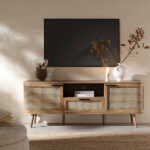 Curved Rattan 150cm TV Unit – Natural Finish
