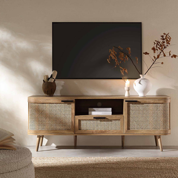 FT-TV-03-NAT_main Curved Rattan 150cm TV Unit – Natural Finish - Image 1
