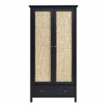 Rattan Double Wardrobe with 1 Drawer, Black - Image 6