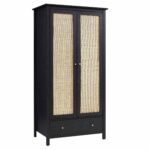 Rattan Double Wardrobe with 1 Drawer, Black - Image 3
