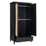 Rattan Double Wardrobe with 1 Drawer, Black - Image 4