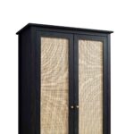 Rattan Double Wardrobe with 1 Drawer, Black - Image 2