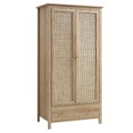 Rattan Double Wardrobe with 1 Drawer, Natural - Image 3